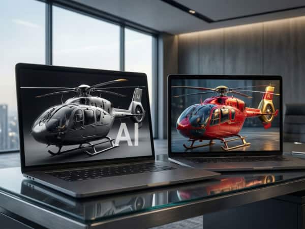 AI generated helicopter mockup showing structural flaws vs human technical design