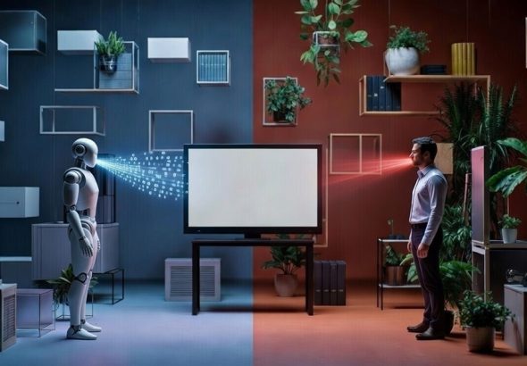 human-touch-vs-ai-efficiency-heart-robot-illustration